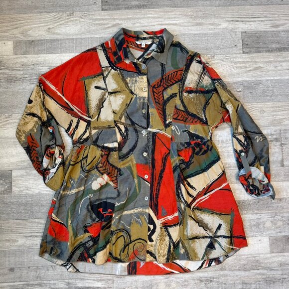 John Mark Abstract long sleeve button down tunic size medium G14 - Picture 1 of 5